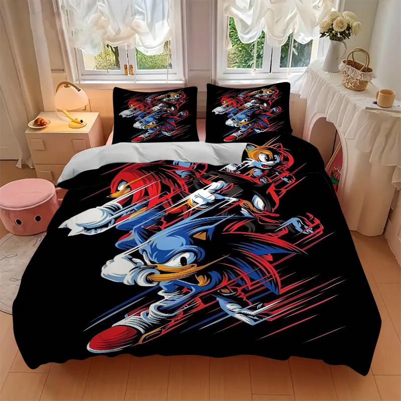 3pcs Sonic Tails and Knuckles Bedding Set Includes Quilt Cover and Pillowcases, Suitable for All Seasons H083