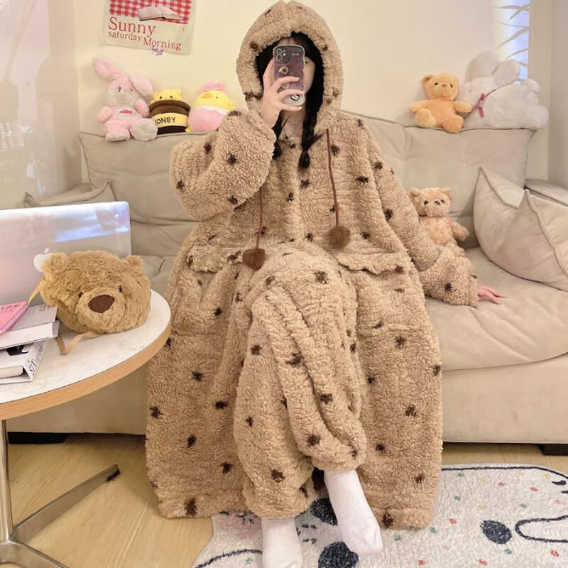 Women's Thick Flannel Hooded Robe & Pants Set