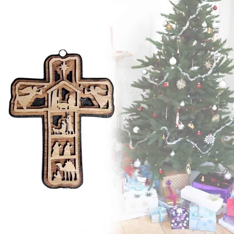 Christmas Multilayer Cross Pendants Decorated Wooden Decorations Party Gifts