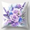 4 Fundas De Almohada Elegantes Con Estampado De Rosas Y Mariposas Moradas, Polister Para Cojines De Sof Y Cojines