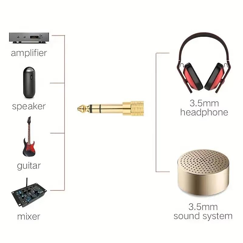 2-Pack 6.5mm To 3.5mm and 3.5mm To 6.5mm Audio Adapter Set 1/4-inch To 1/8-inch and 1/8-inch To 1/4-inch Suitable for Headphone