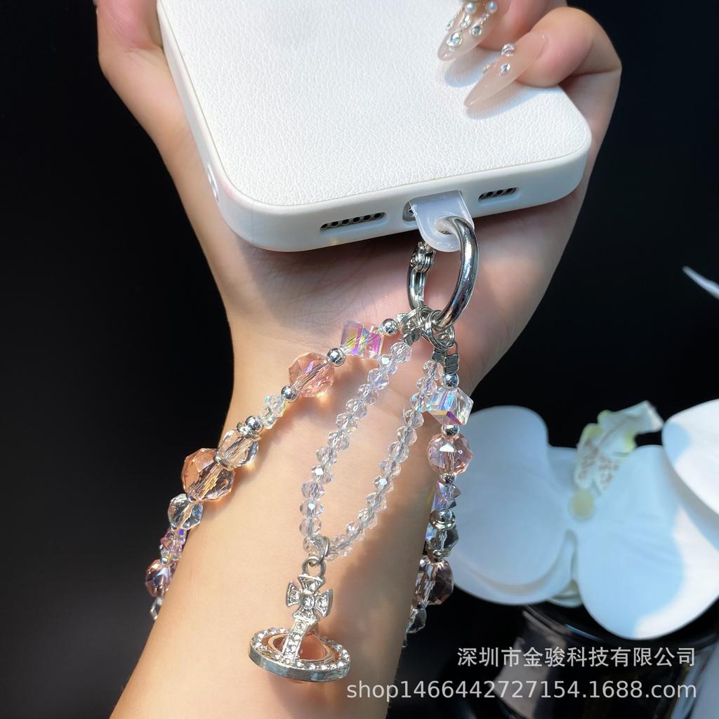 Phone Chain Strap Phone Case Hanging Chain Crystal Chain Beaded Phone Chain Planet Pendant Hanging Decoration Keychain Pendant