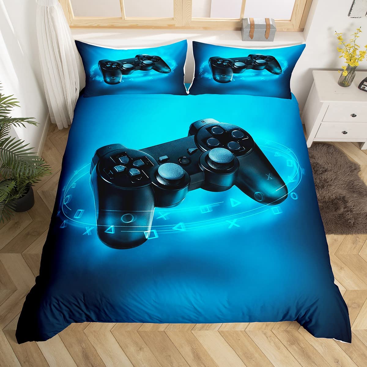 

Gamer Duvet Cover Set Rotating Music Comforter Cover Gamepad Gaming Bedding Set For Boys Headphone Bedspreads Cover Queen Size EU single(135x200cm)