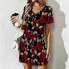Mode d'été Robe imprimée à fleurs col en V pour femmes Robes jupe courte sexy