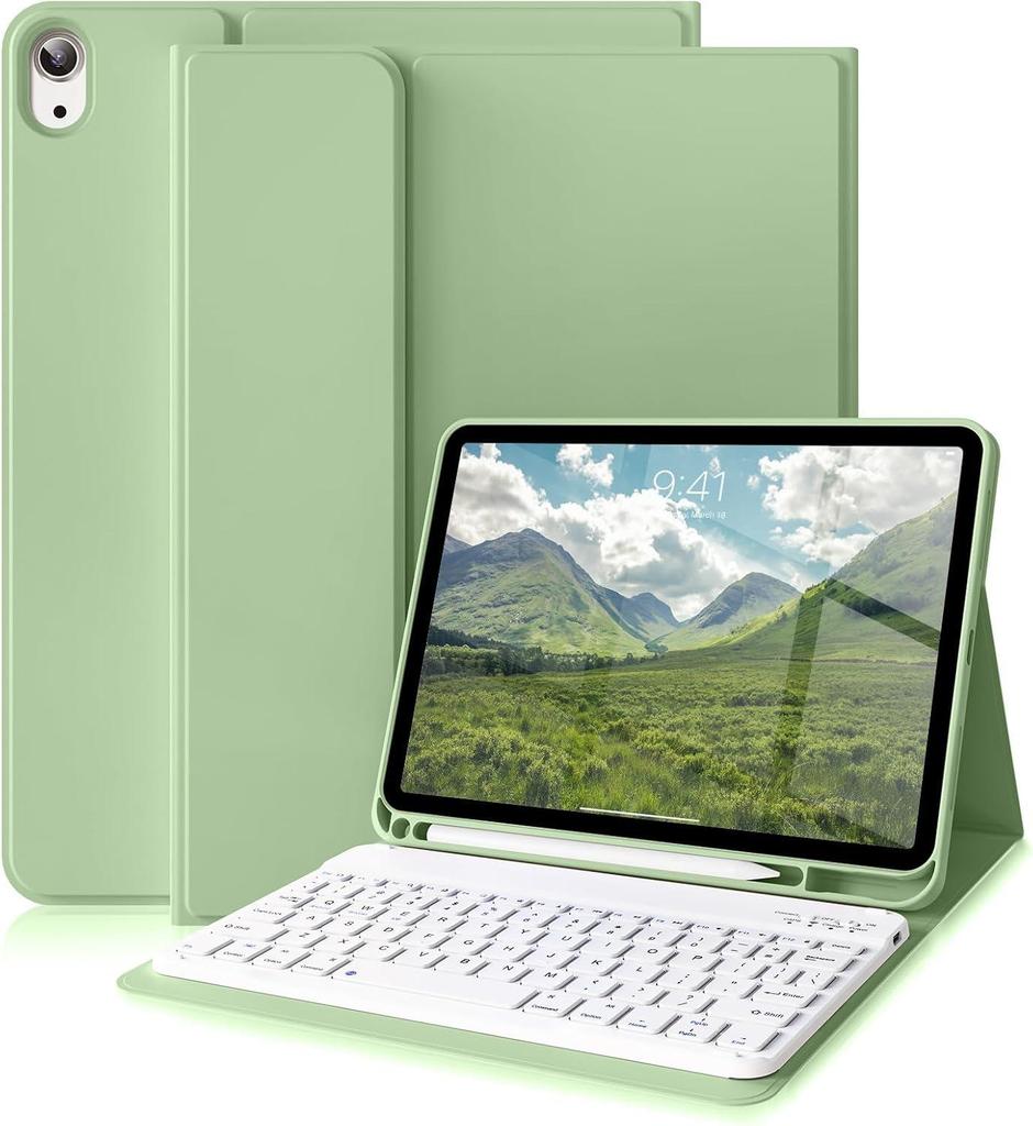 iPad Air 11th Gen Leather Case with Magnetic Backlit Keyboard and Pen Holder - Fits Pro 11/10.9