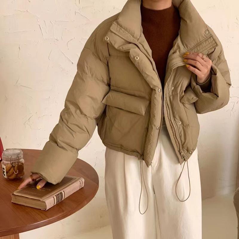Koreanische Version Stehkragen Daunenjacke Damen kurz 2025 Winter neu verdickt warm weiße Entendaunen große Tasche Brotjacke