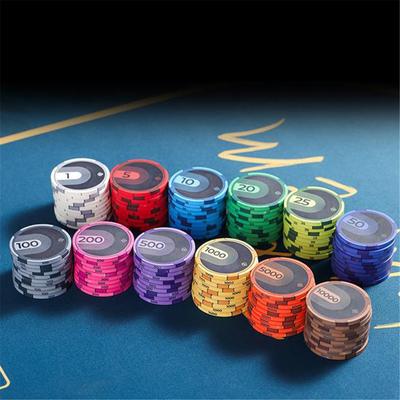 10 Stück 40mm Texas Hold'em Keramik Pokerchips, Professionell mit Nennwert, Brettspiel Pokerchip Münzen Tischspiele