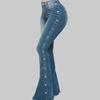 Summer Women's Button Slim Front And Back Pocket Zipper Design Flared Leg Work Pants Denim Trousers