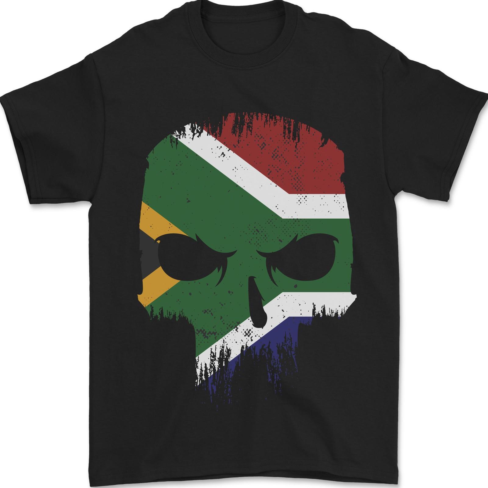 South Africa Skull African Flag Gym Biker Mens T-Shirt 100% Cotton XL