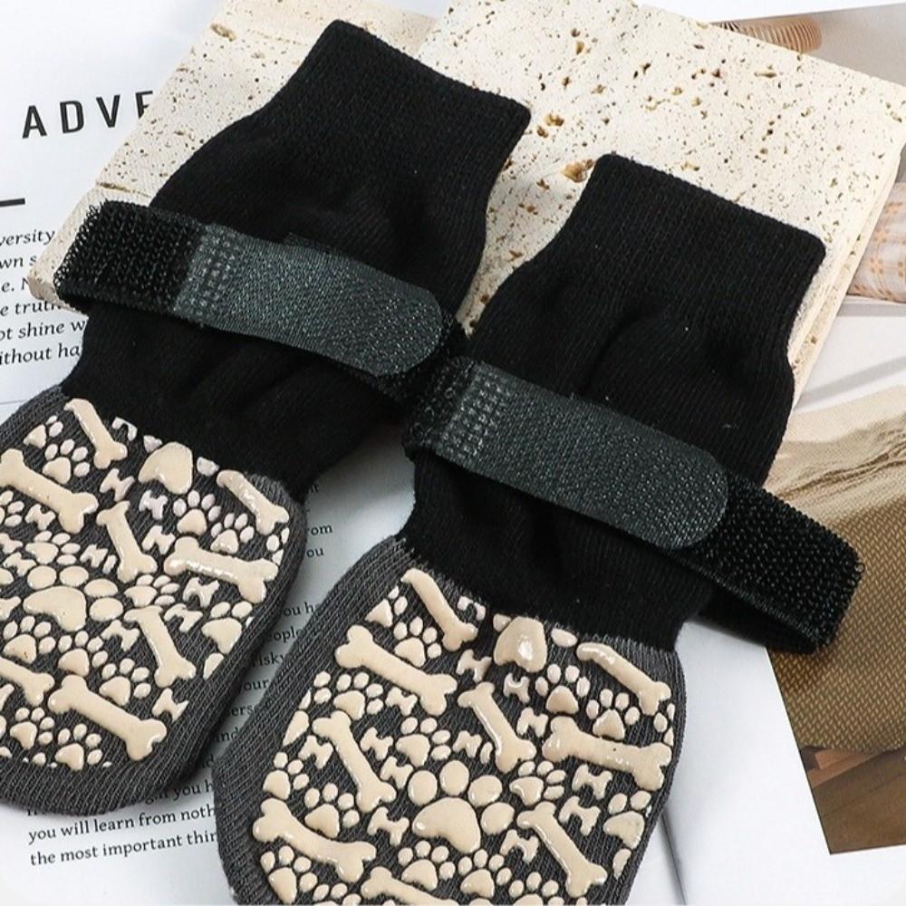 4 pieces/set Paw Pattern Anti-Slip Dog Socks Warm Anti-licking Dog Shoes Socks Wear Resistant Adjustable Dog Paw Protection
