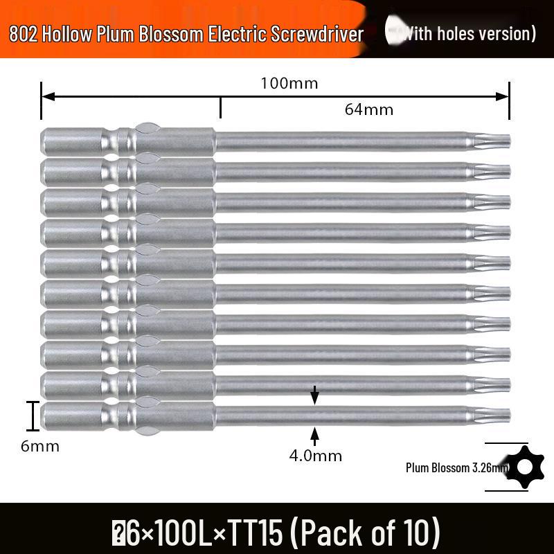 Nigao S2 802 Torx Electric Screwdriver Bit, 6mm Round Shank with Hole