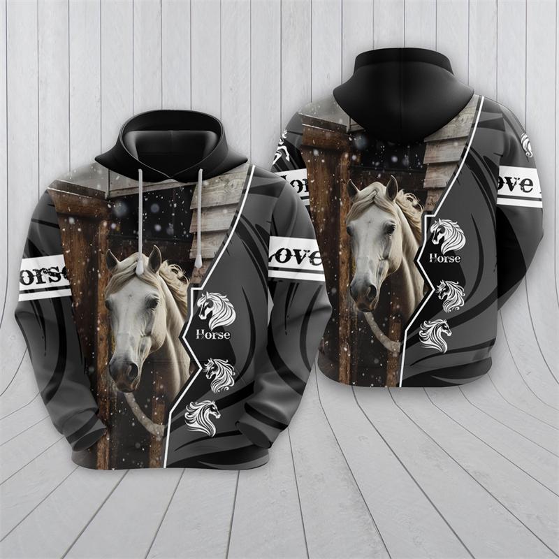 Horse Racing Graphic Hoodies For Men Clothes Race Sweatshirts Fashion Animal Pullovers Casual Boy Streetwear Contest Male Hoody