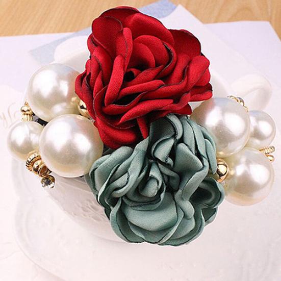 Women Satin Ribbon Rose Hairband Elastic Hair Ties Band Rope Ponytail Holder