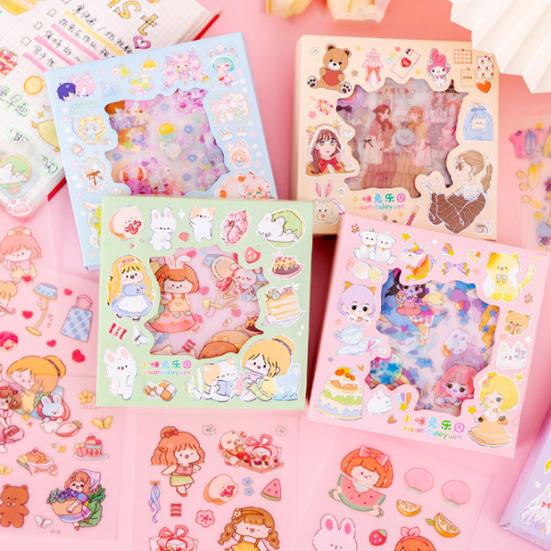 8Pcs Cartoon Sticker Set PET Waterproof Decals for Scrapbooking Laptop Water Bottle Gift Wrapping DIY Craft Kit for Teens Journal Lovers