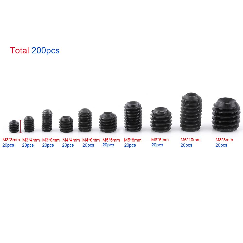 200pcs Hex Socket Head Grub Set Screw Cup Point Assortment Kit With Box