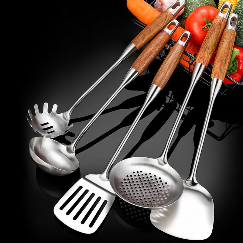 ZISIZ Rosewood Handle Stainless Steel Wok Spatula Set