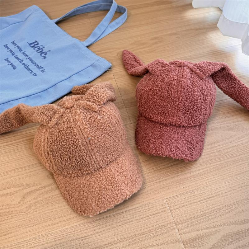 Lamb Wool Baseball Cap Women's Autumn and Winter Cute Rabbit Ears Versatile Face Small Plush Warm Cap