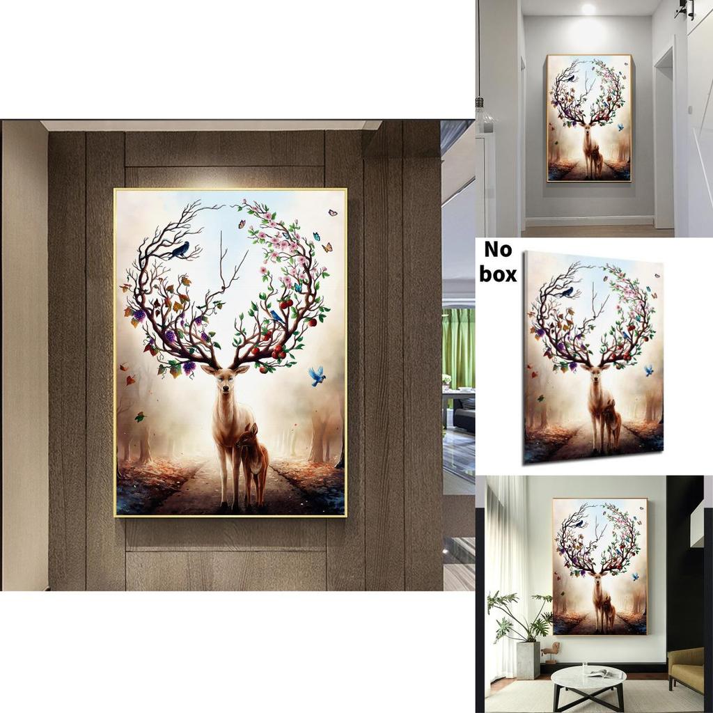 Modern Nordic Style Canvas Art With Deer And Tree Illustration For Living Room Decor