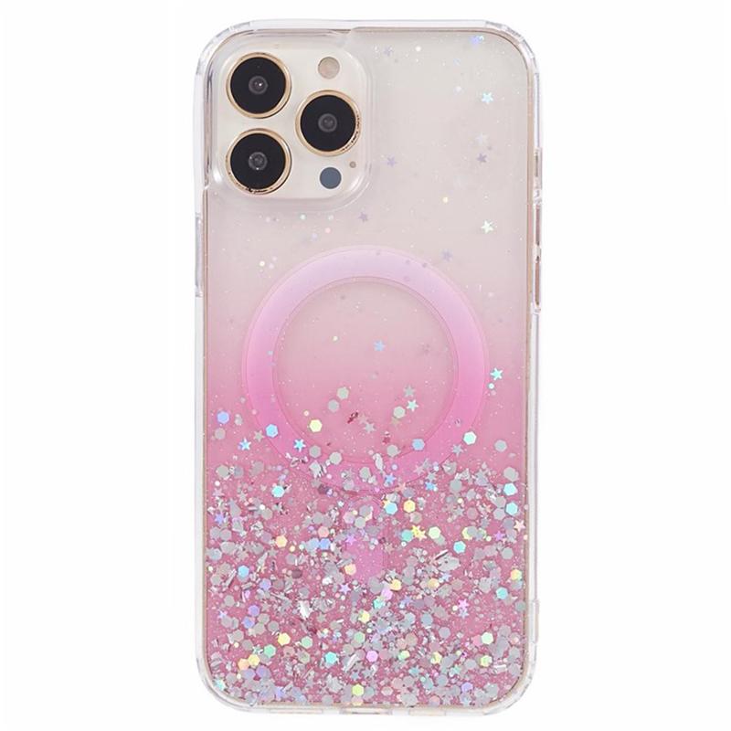 

WANLONFENG JWT Series For iPhone 12 Pro Max Glitter Sequin TPU+Acrylic Magnetic Phone Case with Screen Film+Lens Film Pink