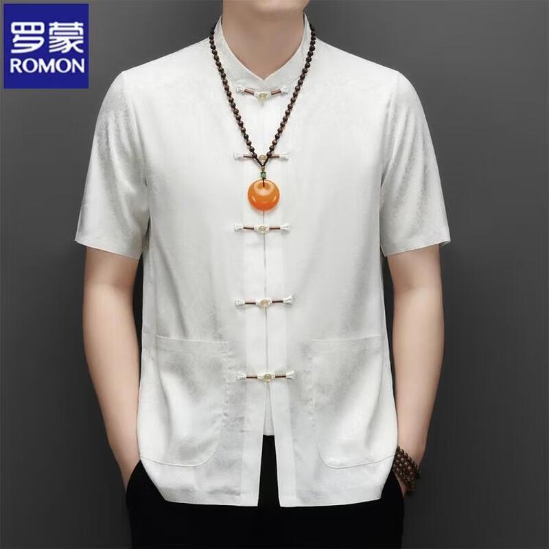 ROMON Men s Chinese Style Short Sleeve Tang Suit Shirt 185