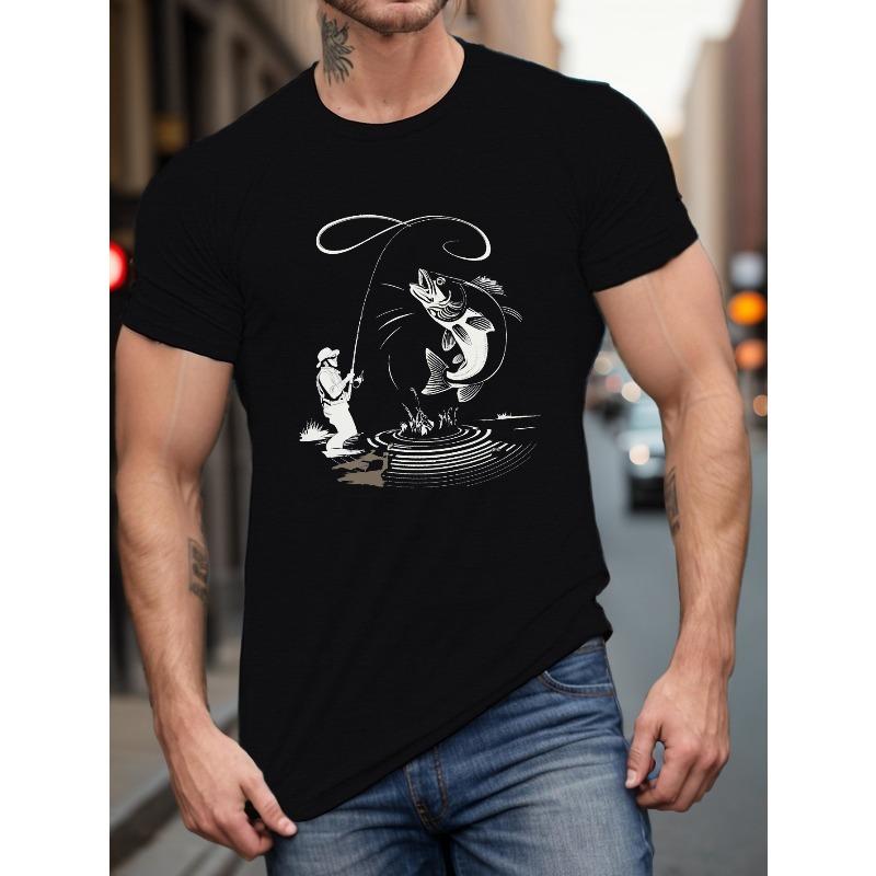 

Big & Tall Men s Summer T-Shirt - Thrilling Fishing Catch Graphic, Casual Short Sleeve Tee, Machine Washable, PLUS SIZE XL