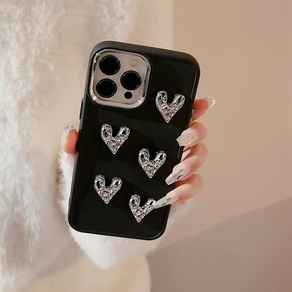 Luxury Plating Wrinkle Love Heart Phone Case For iPhone 16 15 14 13 12 11 Pro Max X XS XR 8 7 Plus SE 2026 Bumper Silicone Cover