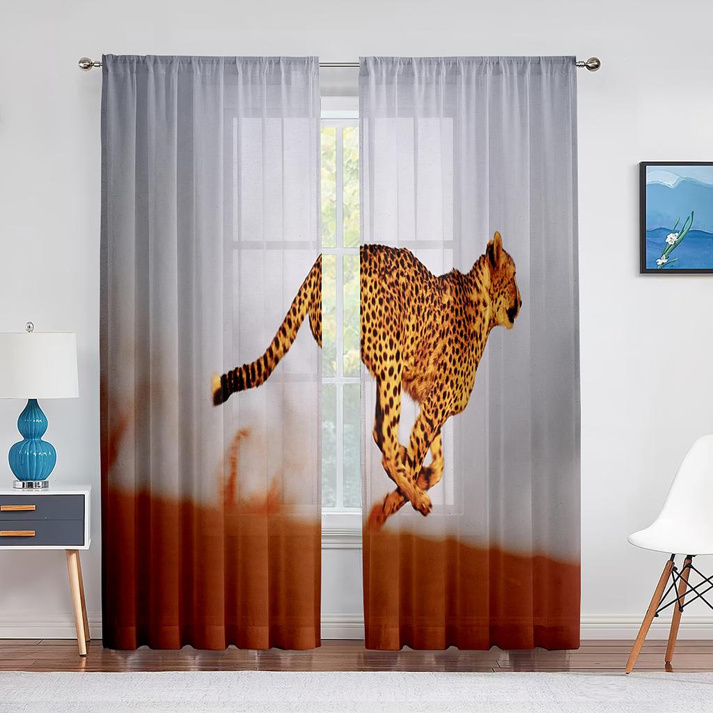 Tüllvorhang mit afrikanischem Leoparden-Geparden-Tierdruck für Wohnzimmer, Schlafzimmer, Küche, Chiffon, transparente Vorhänge, Fensterdekoration