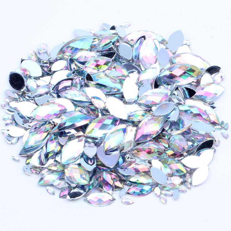 200Pcs Acrylic Eye Shape  Gems Glue On Diamond Stone Flatback