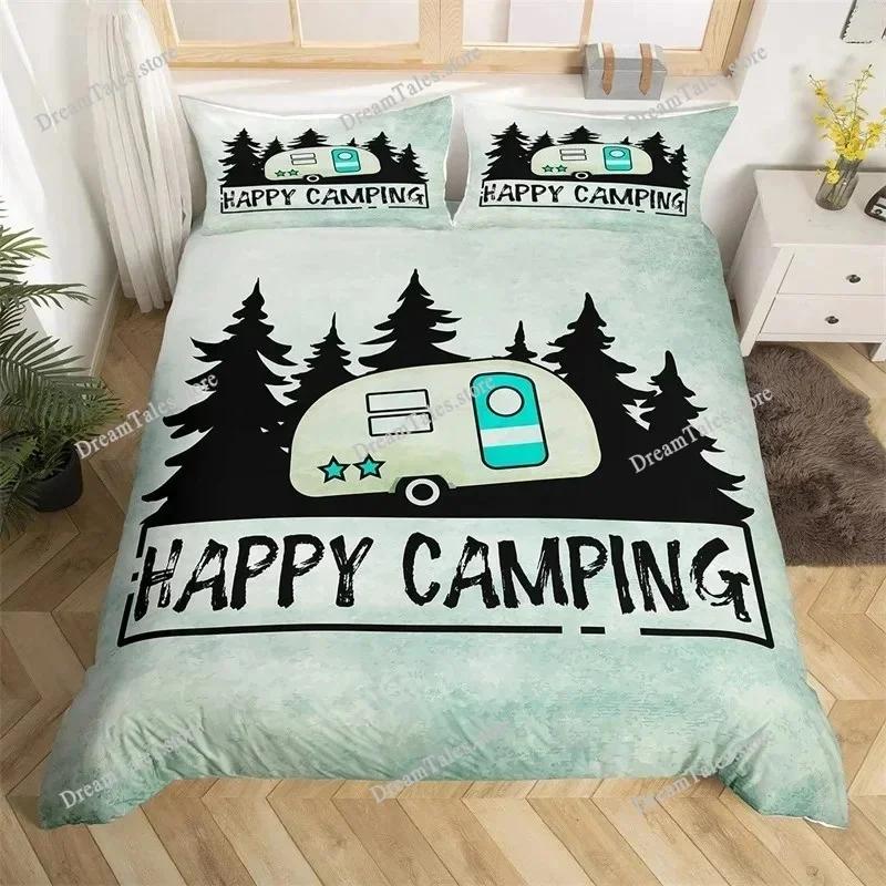 Felice Campeggio Stile Rustico Stile Camper Copripiumino Federa Set Biancheria da Letto Coperta Quilt Letto Matrimoniale Tessile per la Casa Regalo di Lusso36