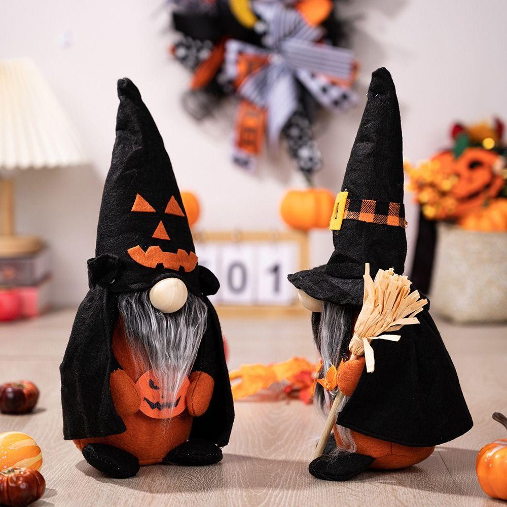 Funny Pointed Hat Witch Doll Realistic Halloween Faceless Doll Ornament Bar Home Decor