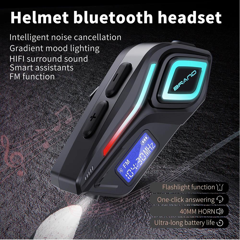 Motorcycle Bluetooth Helmet Headset IPX8 Waterproof  Wireless FM Radio With flashlight Hands-free Stereo Support All Kind Helmet