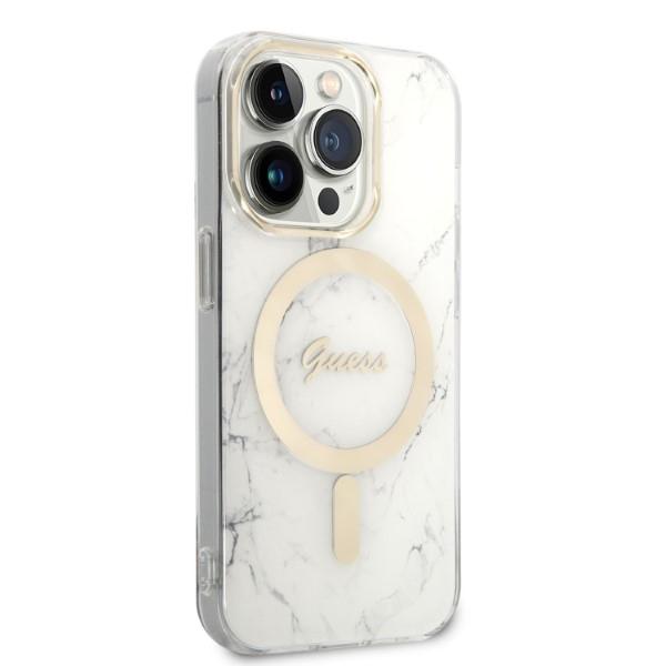 Etui Do iPhone 14 Pro Guess Marble MagSafe Białe