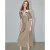 Demana Contrast V-Neck Air Layer A-Line Midi Dress