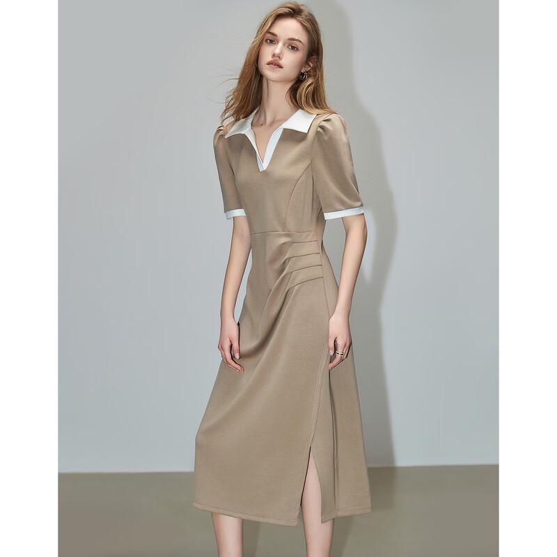 Demana Contrast V-Neck Air Layer A-Line Midi Dress