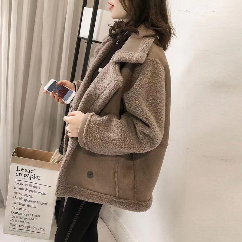 Lamb Wool Coat Women's Autumn and Winter New Granular Lamb Wool Thickened Fur Integrated Small Locomotive Suit