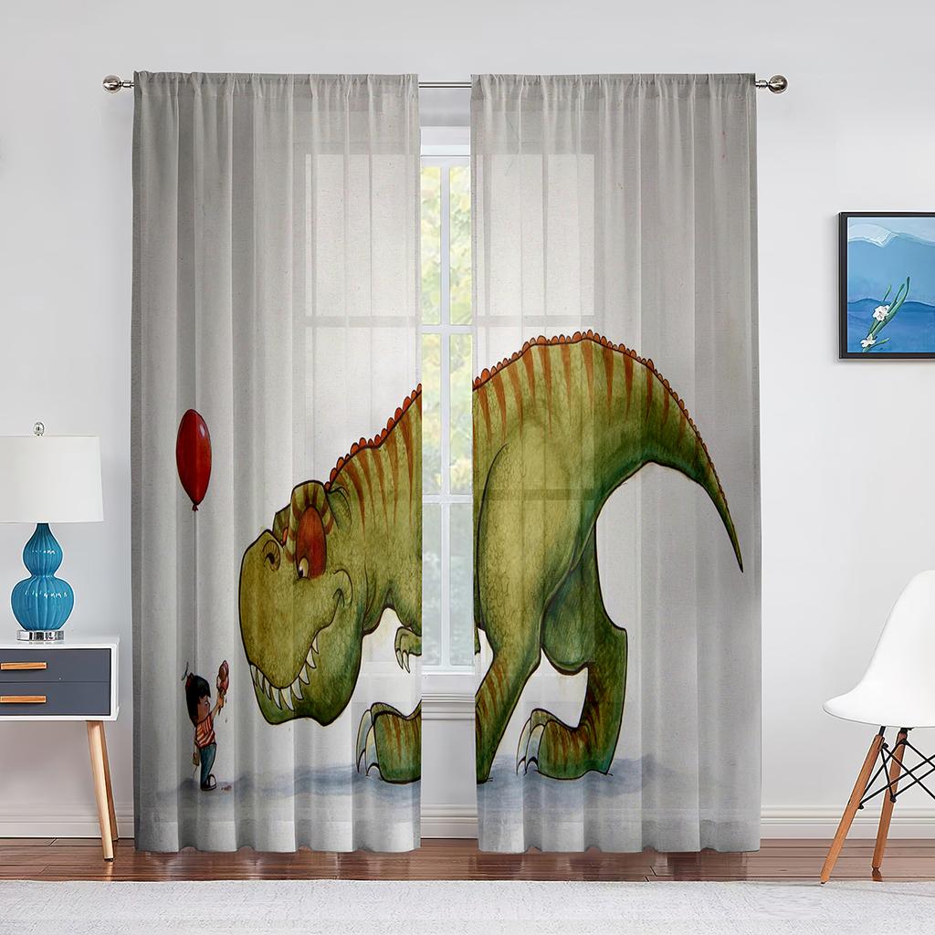 Dinosaurie Tecknad Dino Djur Tyll Skira Fönstergardiner för Vardagsrum Barn Pojkar Sovrum Modern Tyll Voile Gardin Dekoration