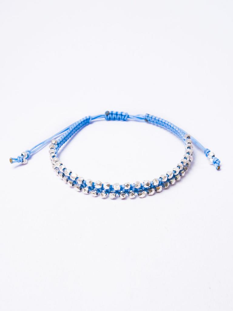 Harang Hr 317B_Silver Ball Fabric Bracelet (Blue)