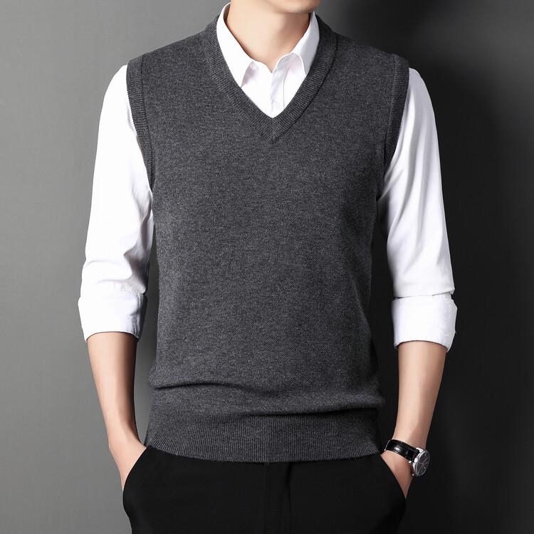 Men's Wool Blend V-Neck Sleeveless Cardigan Vest for Middle-Aged and Elderly
