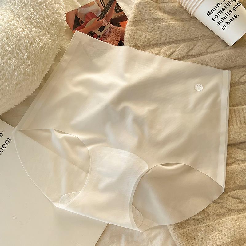 

Female High Waisted Seamless Ice Silk Underwear Large Size Cotton Crotch Cinching Abdomen and Lifting Buttocks M білий