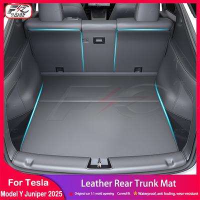 For Tesla New Model Y Juniper 2025 Leather Trunk Mats Rear Seat Back Protector Pad Backrest All Weather Liner Pet Anti-kick Pad
