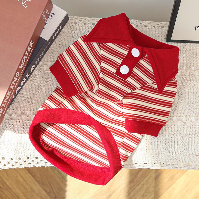 Autumn and Winter Striped German Velvet Shirts, Autumn Dog and Cat Pet Clothing, Cat Clothes, Dog Supplies, French Bulldog Teddy