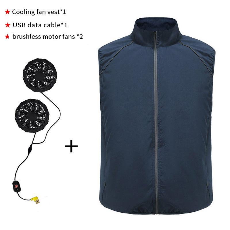 

2024 Мужская летняя одежда с кондиционером, охлаждающий жилет с вентилятором, новый охлаждающий жилет с зарядкой через USB, спортивный мужской уличный сплошной цвет, пальто большого размера XL тёмно-синий