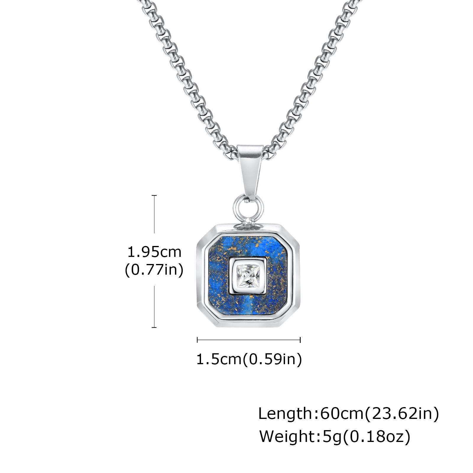

Square Natural Stone Pendant Necklace For Both Men And Women, Unisex Stainless Steel Necklace