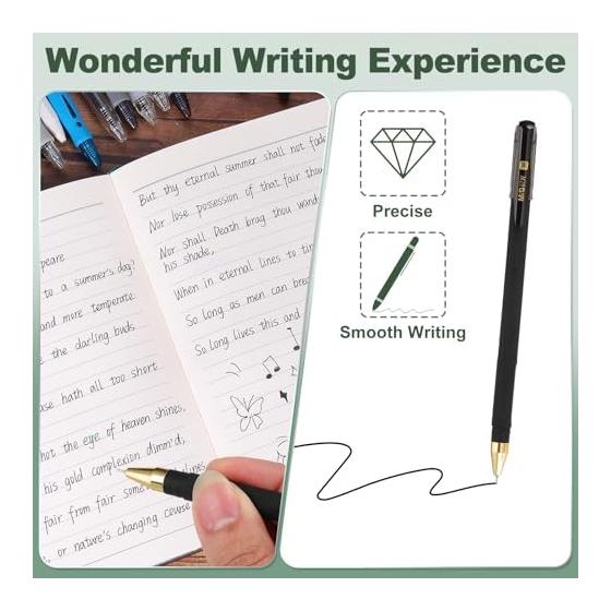 PATIKIL 12 Pcs Gel Pens, 0.5mm Medium Point, Smooth Black Ink, Rollerball Pens for Home Office, Writing, Notes, Diary, Business - Style 10