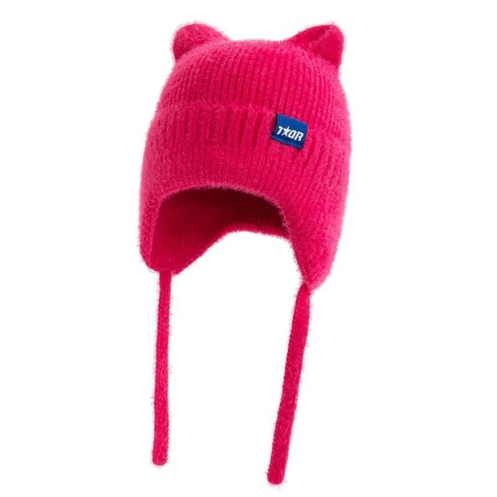 Women Gift Cute Cat Ear Earflap Warm Windproof Knitted Hat Fashion Winter Hat розы красного