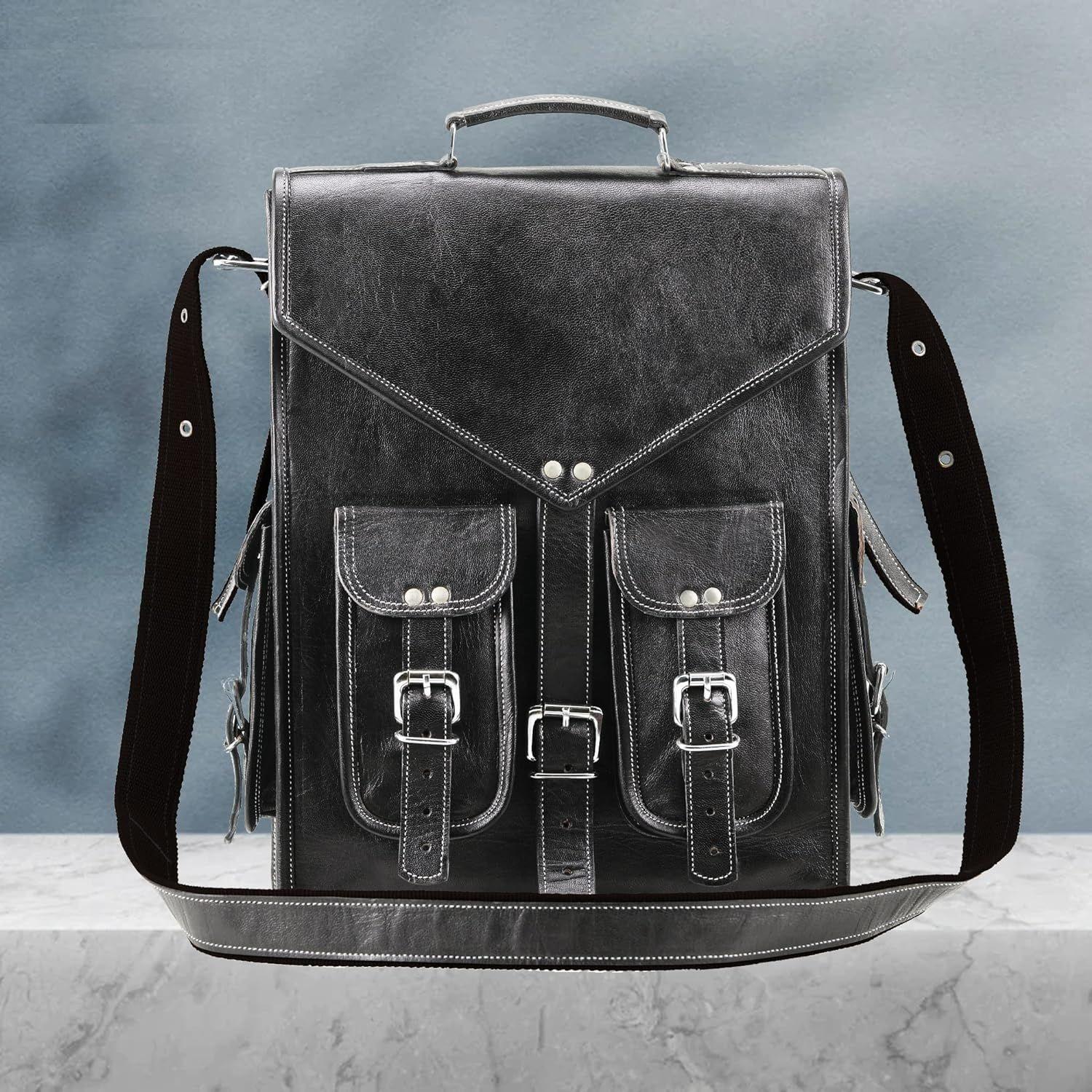 Черный винтажный кожаный рюкзак ручной работы World для ноутбука — фото 2