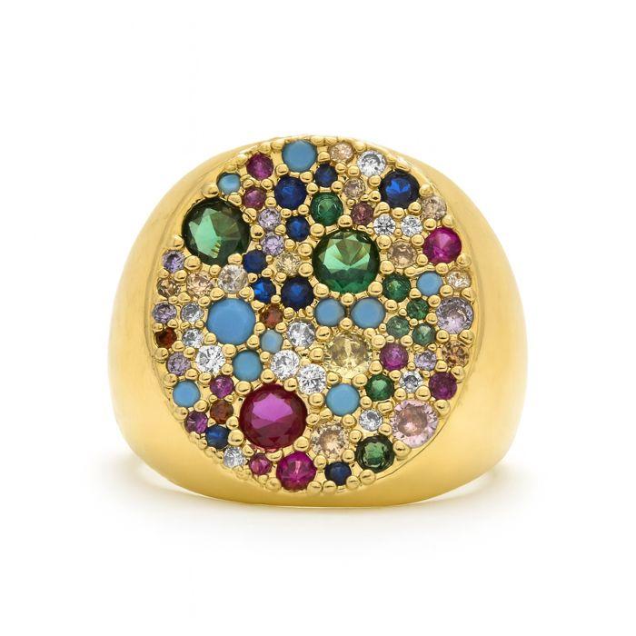 Anneau - LUXENTER - Lidat - Zircone multicolore - Or jaune 18k - Taille réglable