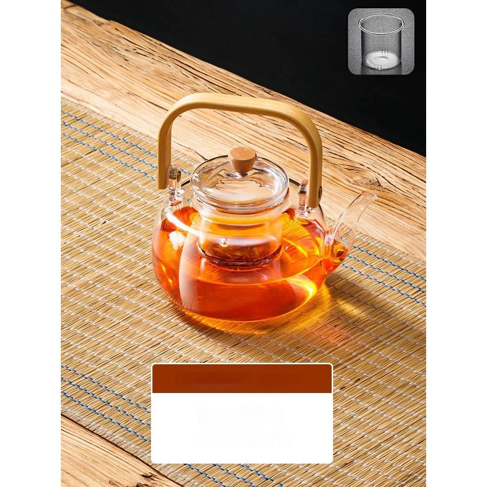 GIANXI 900ml Szklany Czajnik do Herbaty Chiński Odporny na Wysokie Temperatury Drewniany Uchwyt Czajnik Belkowy Chłonny Zagęszczony Ręcznik do Herbaty