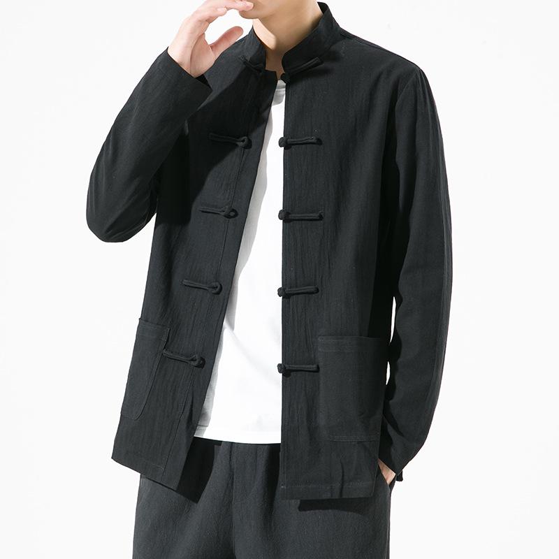 Ανδρικό Κινέζικο Ρετρό Πουκάμισο Tang Suit Μακρυμάνικο - Μονόχρωμο, Χαλαρό Στυλ για Τσάι