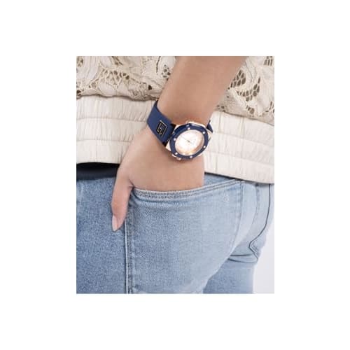 Guess Watches Women's 38mm Analog Stainless Steel Watch with Blue Silicone Strap, Officially Imported